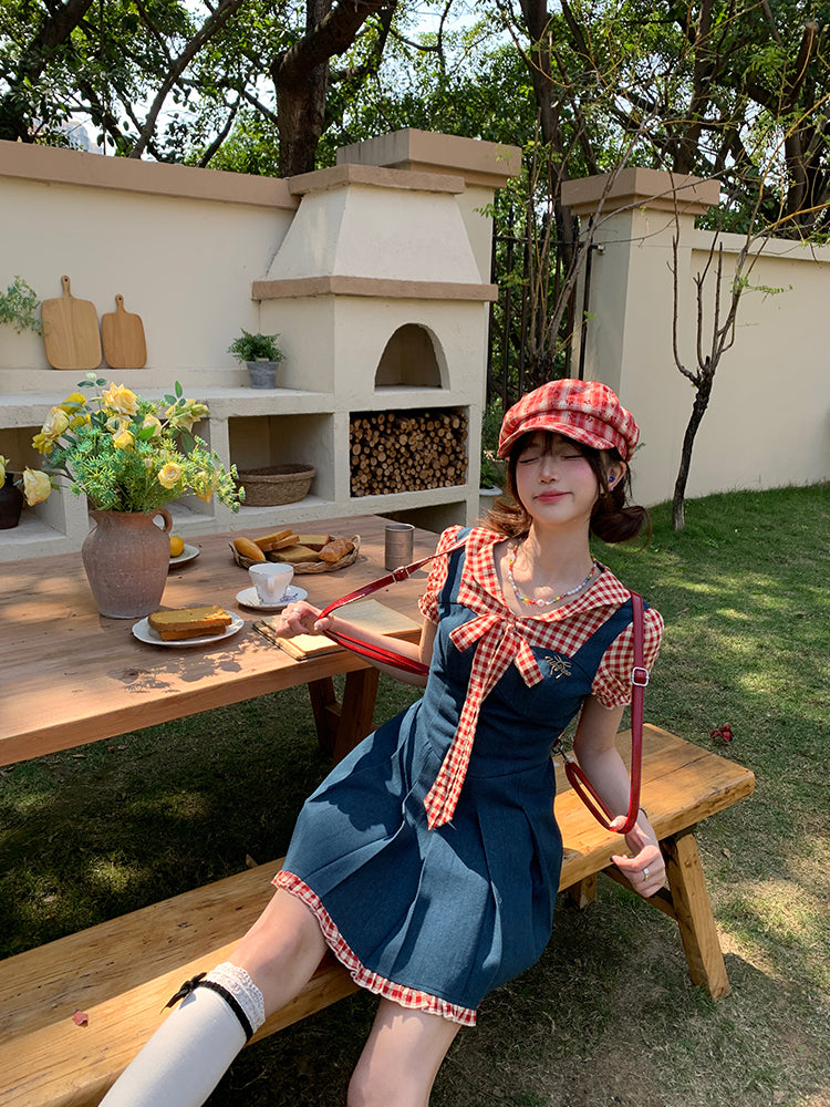 Raspberry Jam Retro Denim Plaid Dress-ntbhshop