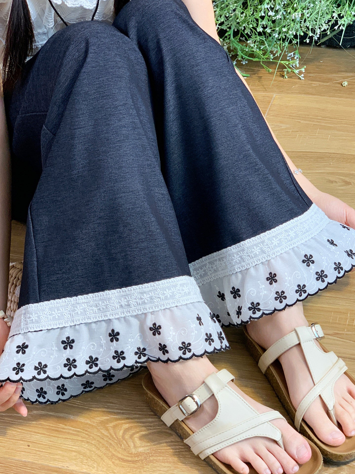 Midnight Petal Hem Pants-Bottoms-ntbhshop