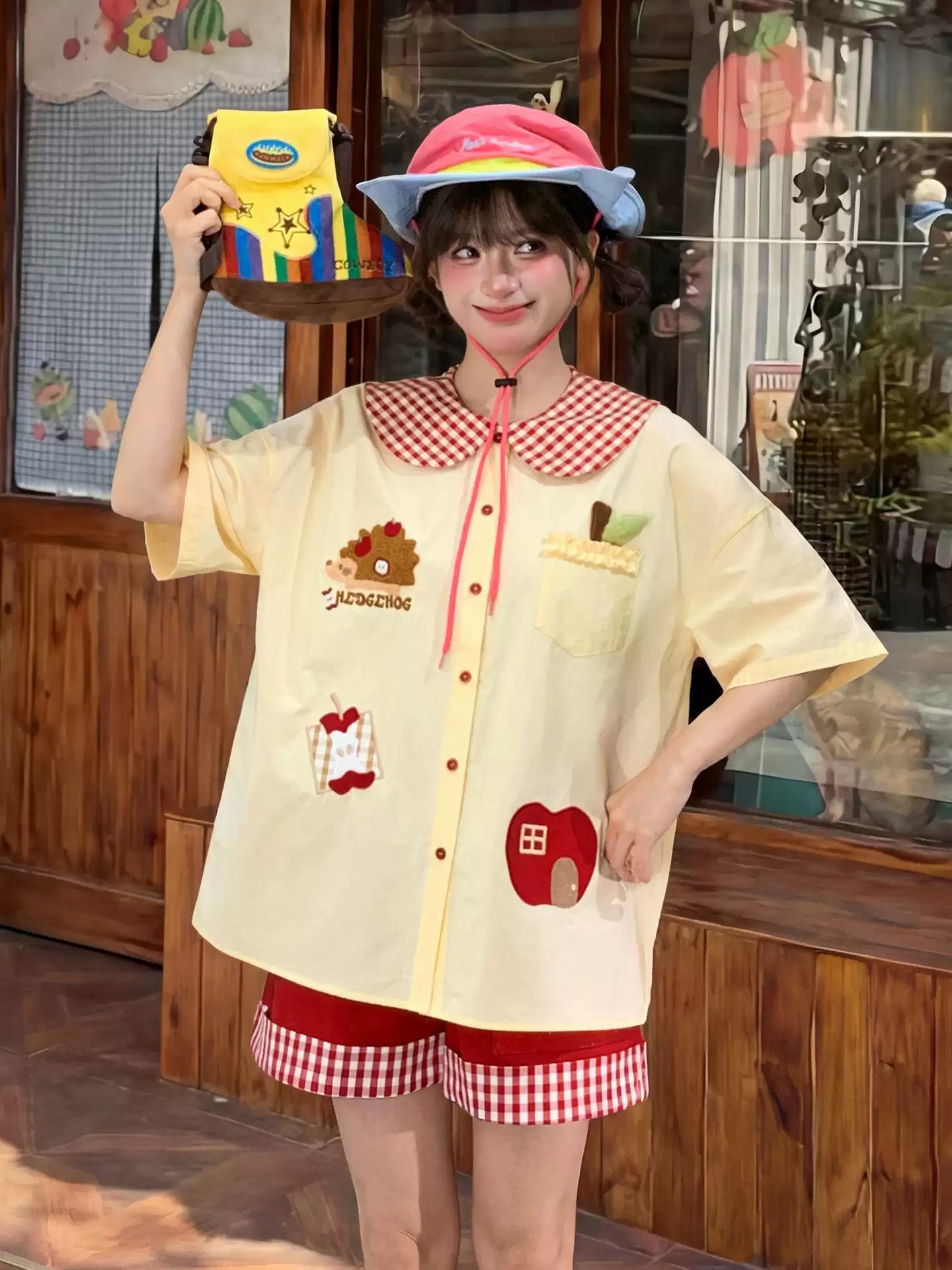 Apple Hedgehog Picnic Blouse-Tops-ntbhshop