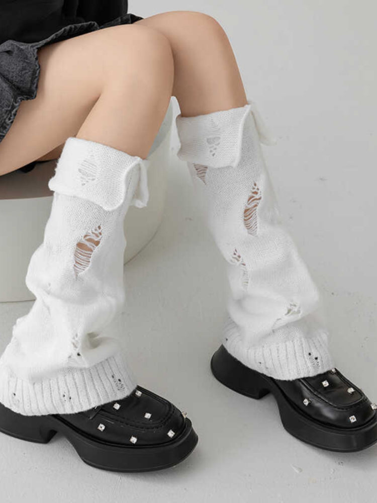 Distressed Sweater Collar Leg Warmers-ntbhshop