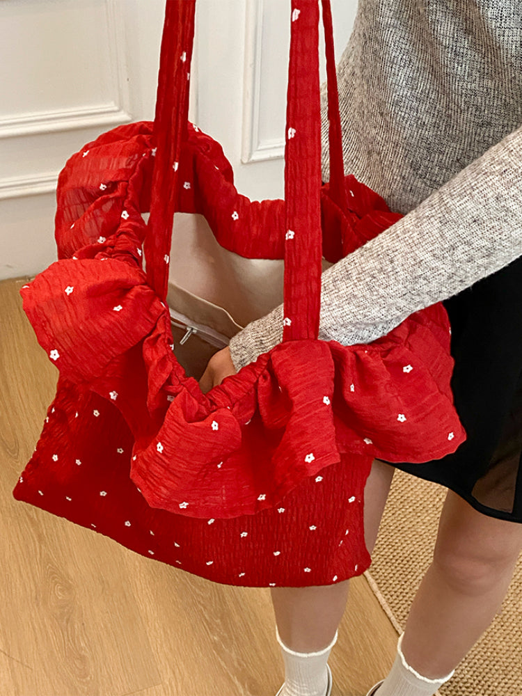 Flower Dot Ruffle Tote Bags-ntbhshop