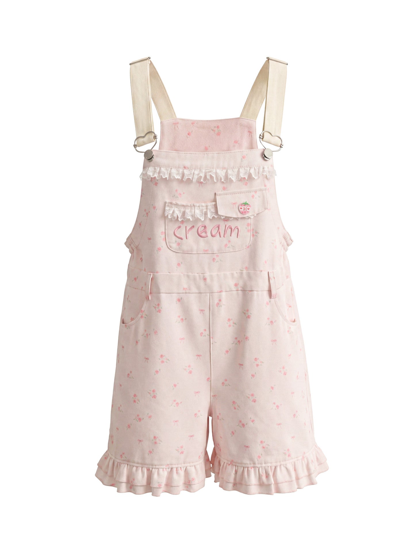Berry Cream Ruffle Overall Shorts-Bottoms-ntbhshop