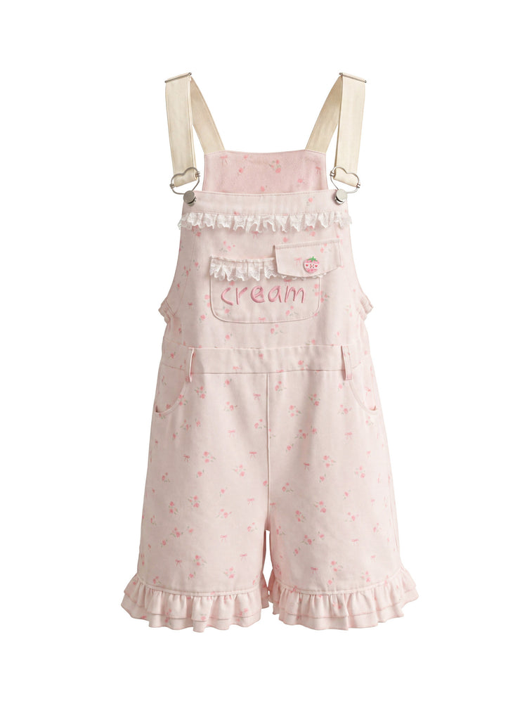 Berry Cream Overall Shorts-Bottoms-ntbhshop