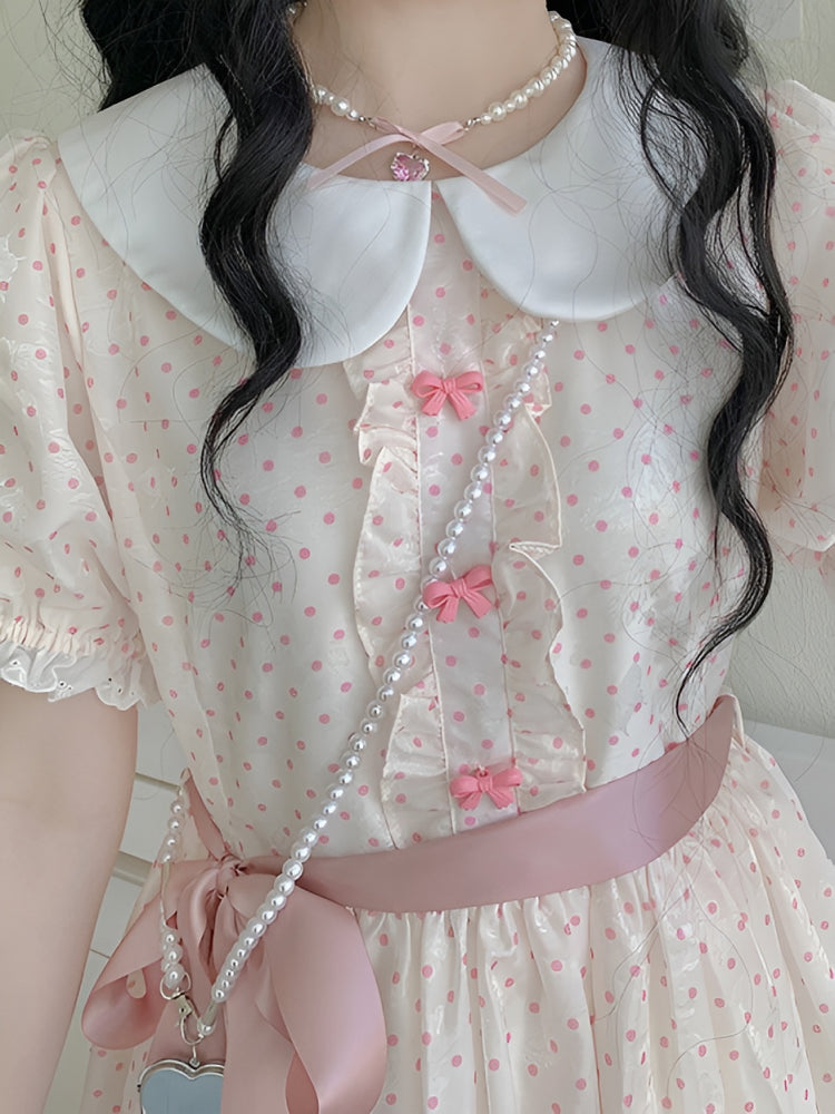 Sweetheart Dot Ribbon Dresses-Dresses-ntbhshop