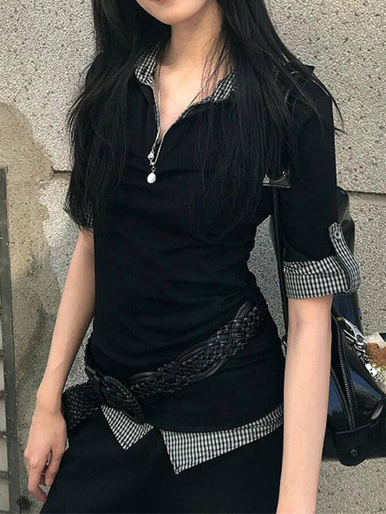 Dual Mood Check Polo Tops-ntbhshop