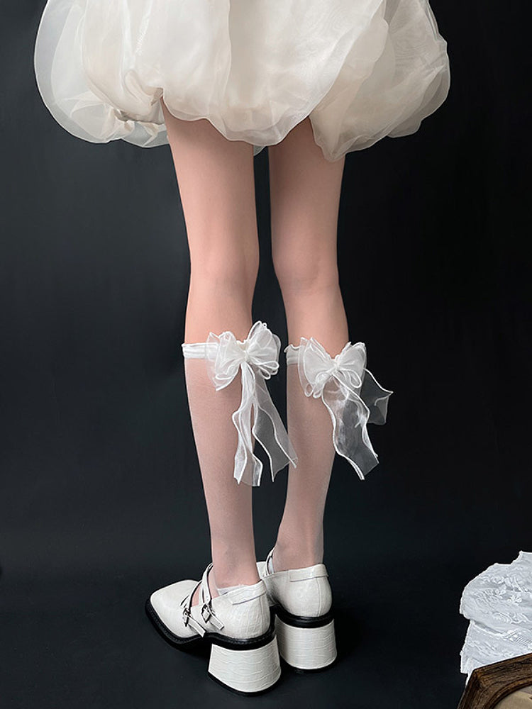 Sugarveil Bow Sheer Knee Socks-ntbhshop