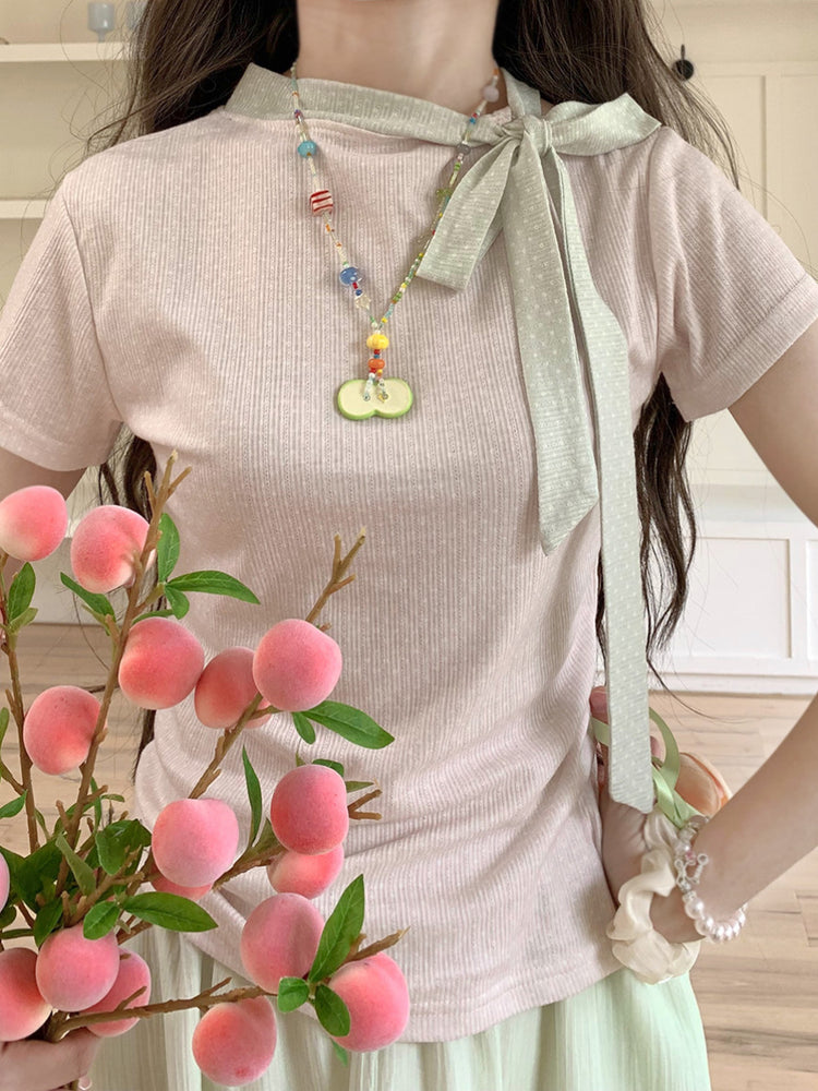 Peach Milk Ribbon Tee-Tops-ntbhshop