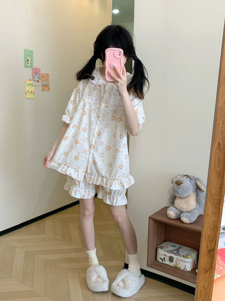 Strawberry Bear Puff Sleeve Pajamas Set-ntbhshop