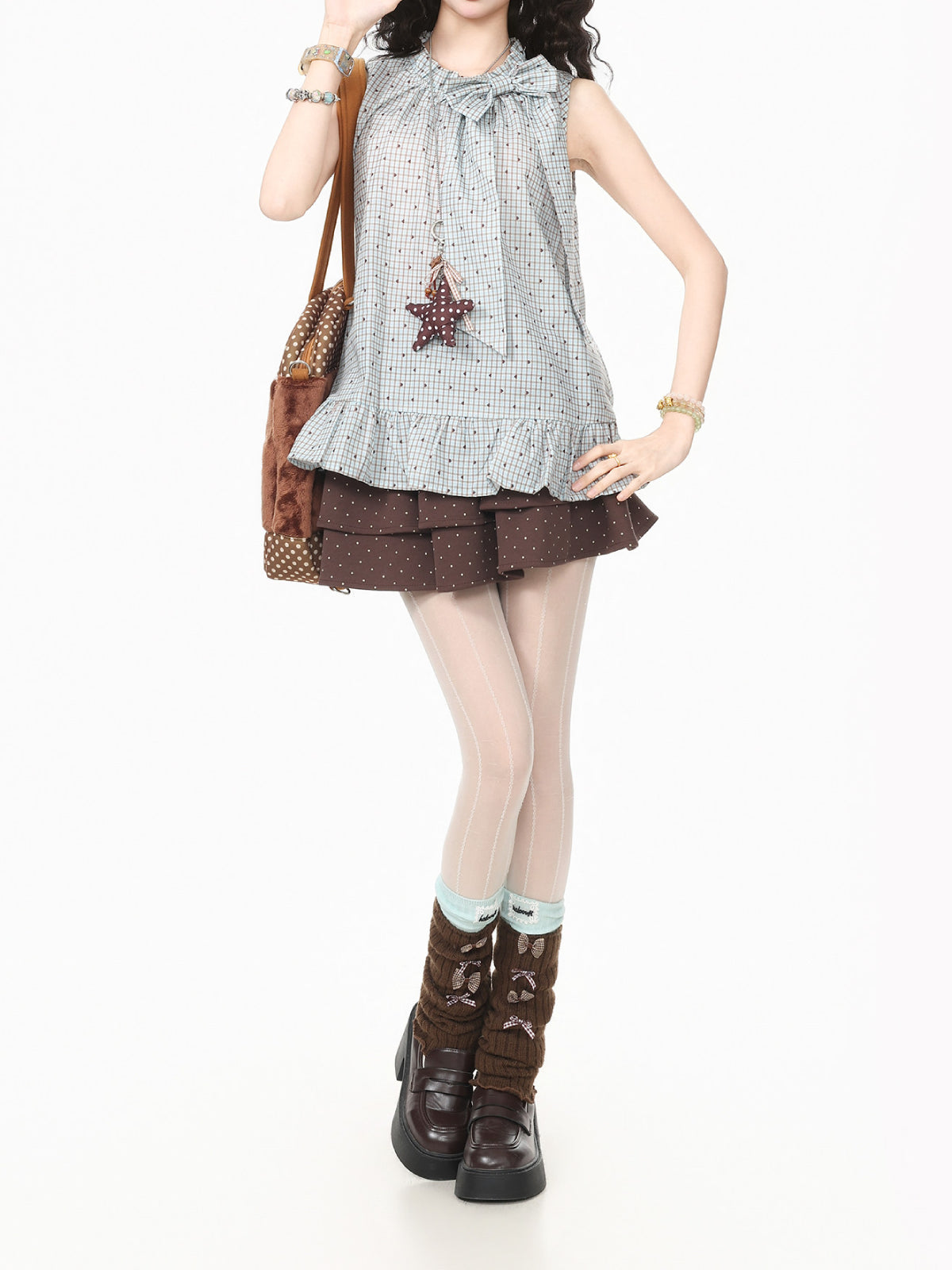 Choco Crumb Bow Blouse-Tops-ntbhshop