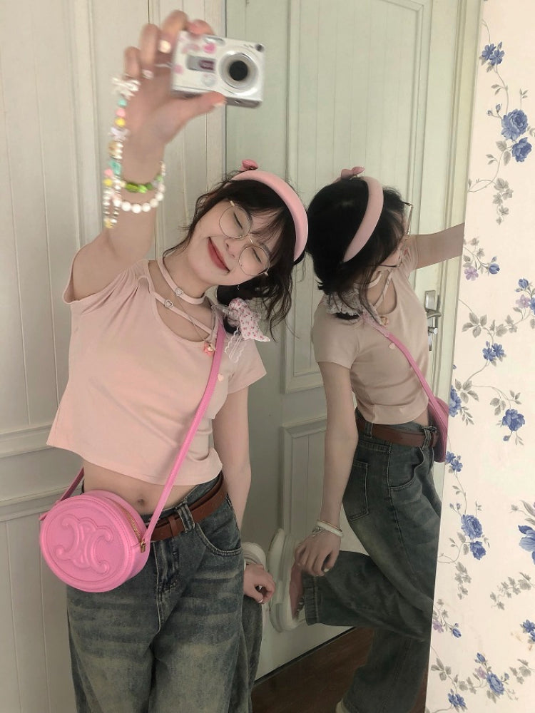 Dopamine Girl Love Necklace Crop Tops-ntbhshop