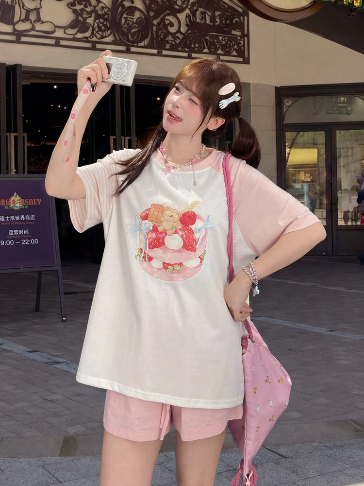 Strawberry Cake Raglan Tee-Tops-ntbhshop