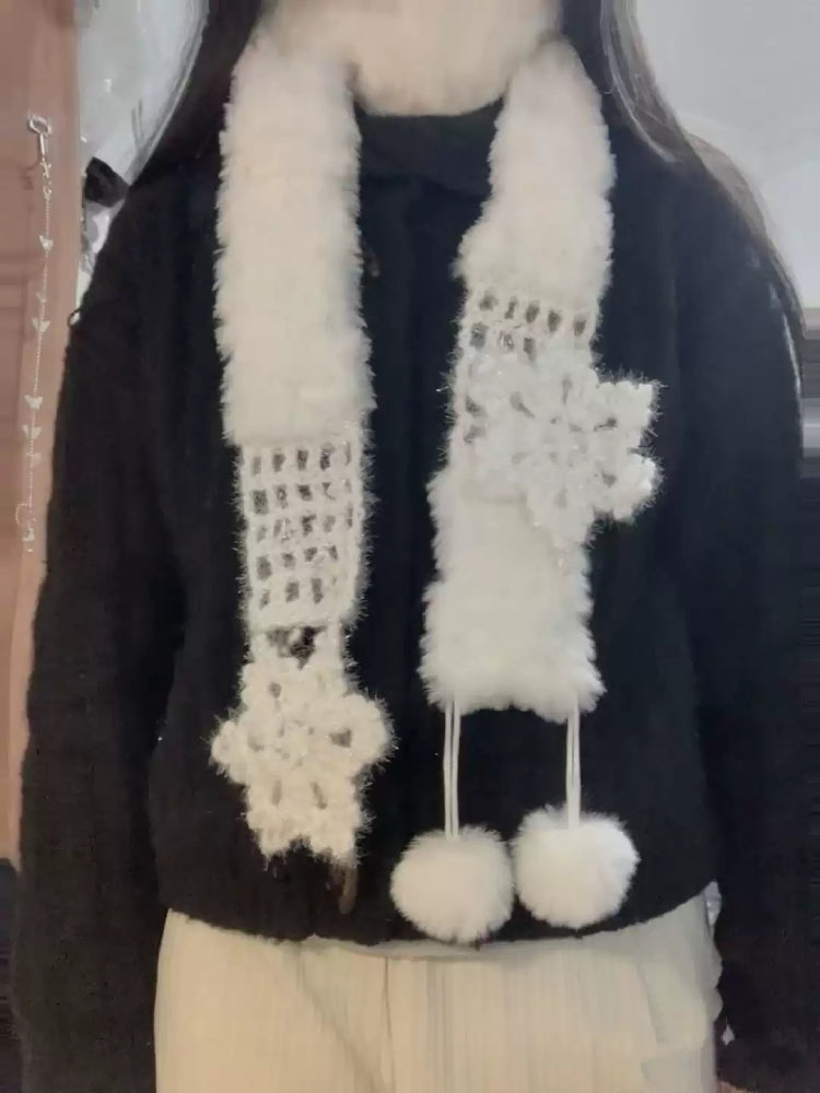 Snowflake Pom Knit Scarf-ntbhshop