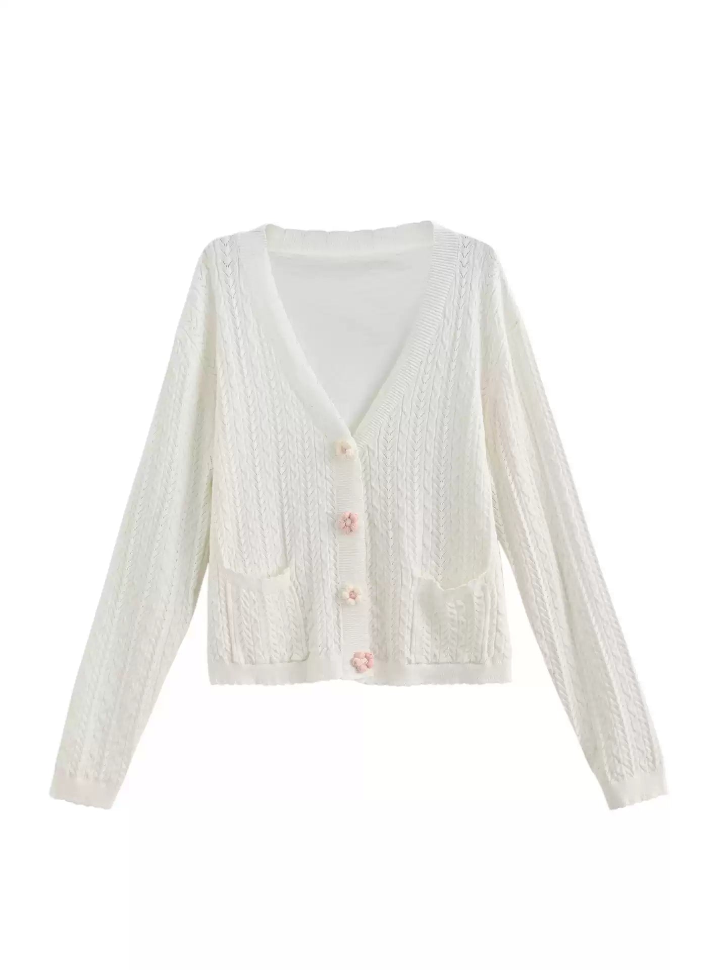Petal Button Knit Cardigan-Outerwear-ntbhshop
