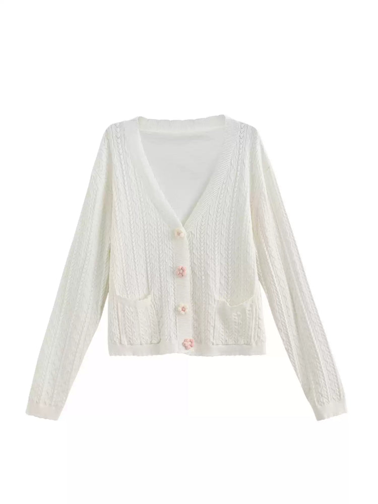 Petal Button Knit Cardigan-Outerwear-ntbhshop
