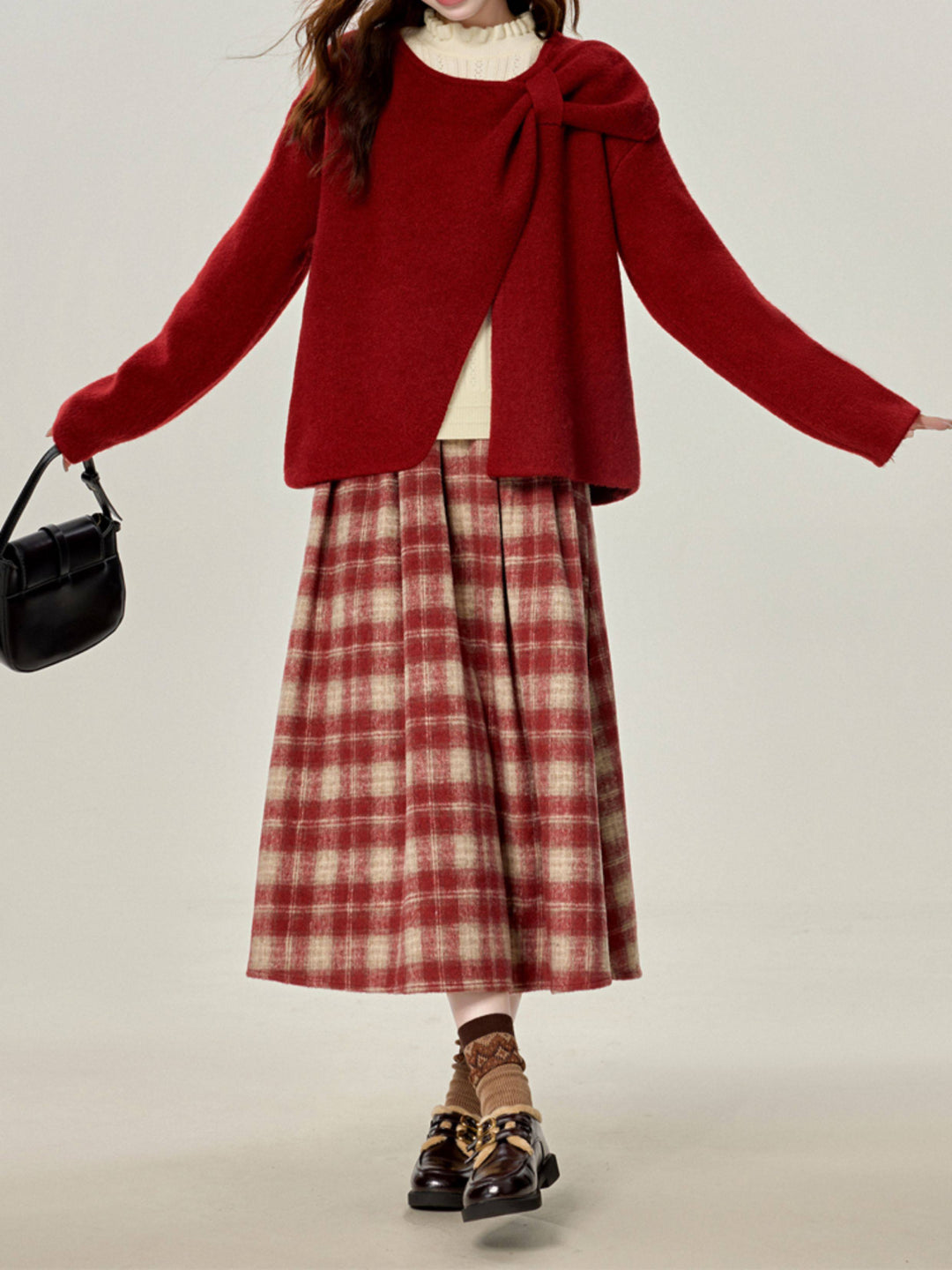 Crimson Archive Knit Cardigan, Tops & Midi Skirt-Sets-ntbhshop