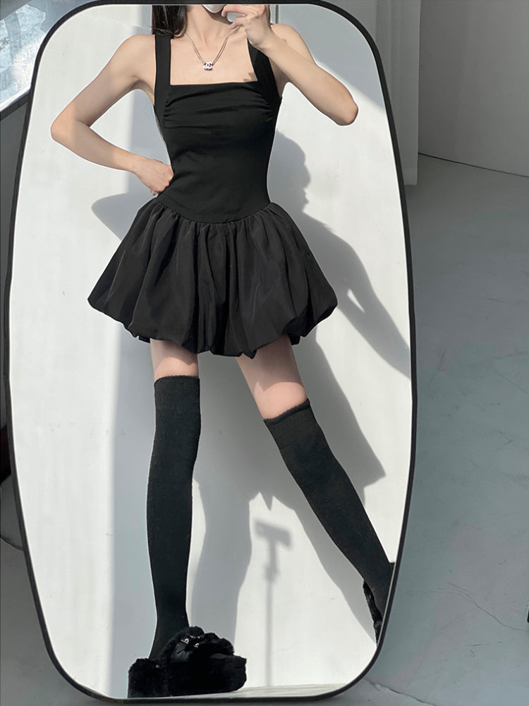 Fluffy Square Neck Bubble Dresses-ntbhshop