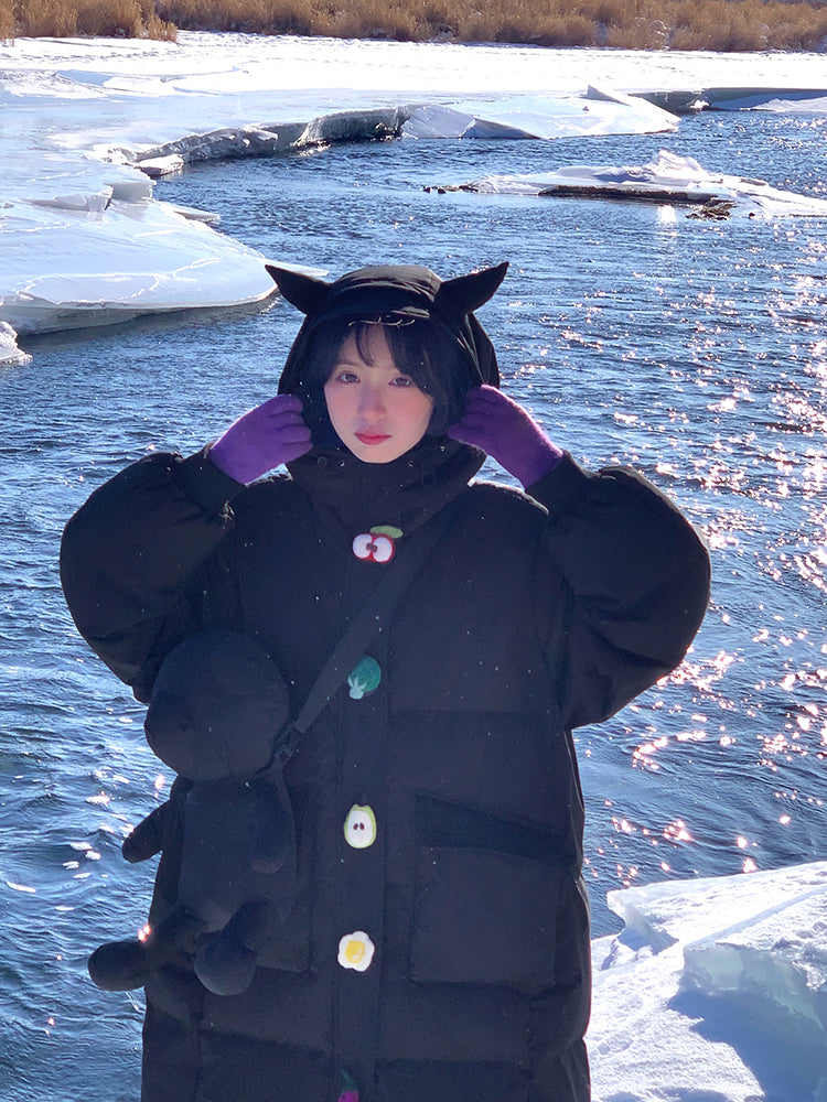 Black Devil & Fruit Puffer Coat-ntbhshop