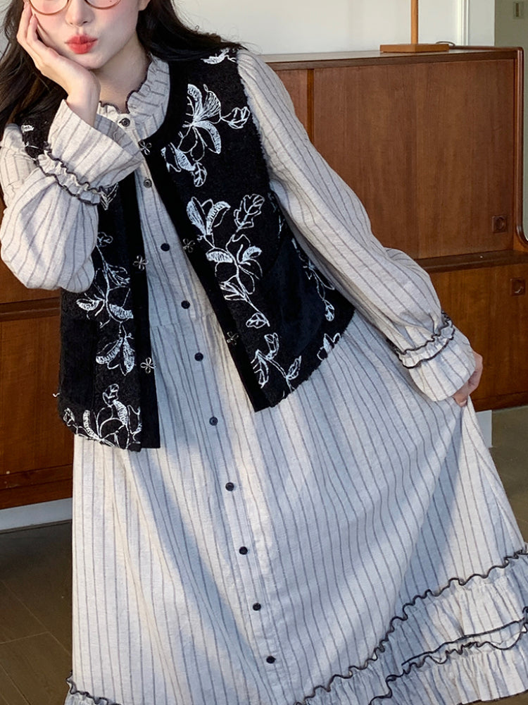 Rustle of Ruffles Vest & Stripe Shirtdress-ntbhshop