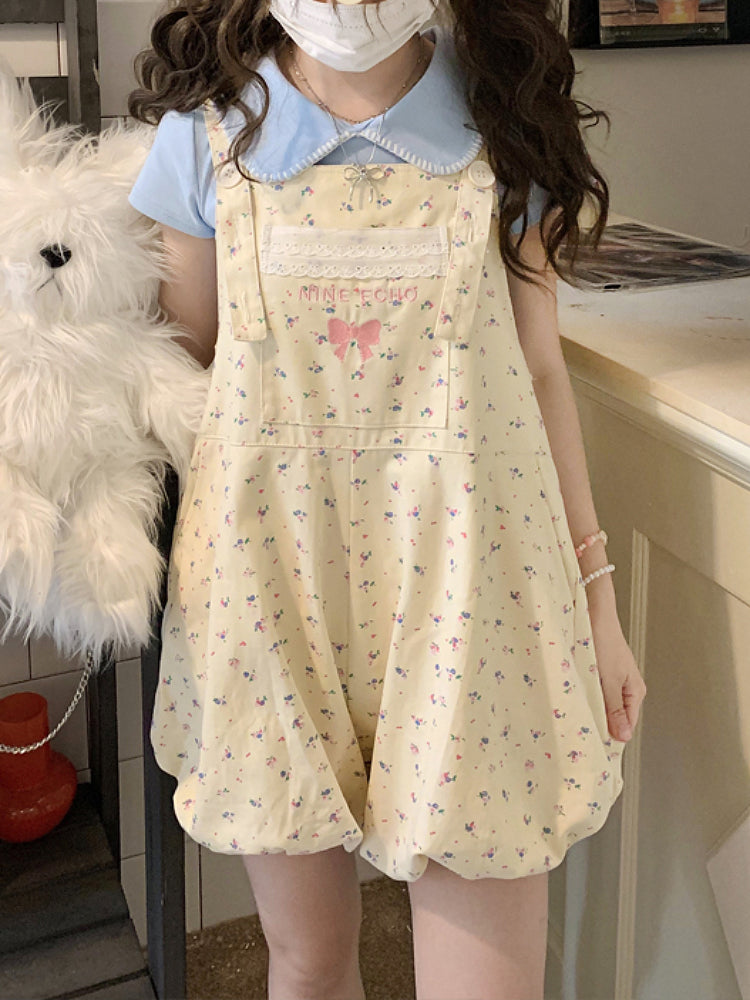 Vanilla Bow Bubble Overall Shorts-ntbhshop
