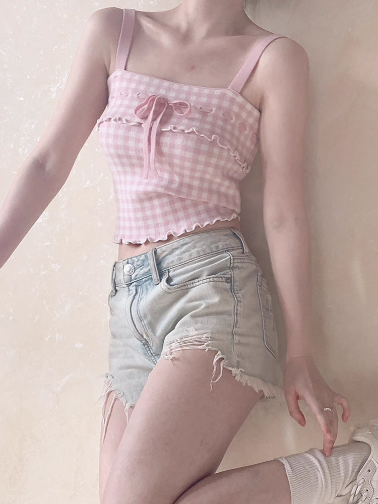 Pastel Plaid Knit Camisoles-ntbhshop