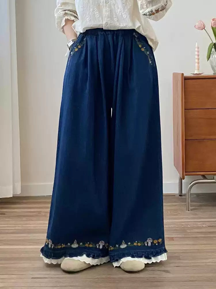 Mushroom Trail Wide Jeans-Bottoms-ntbhshop