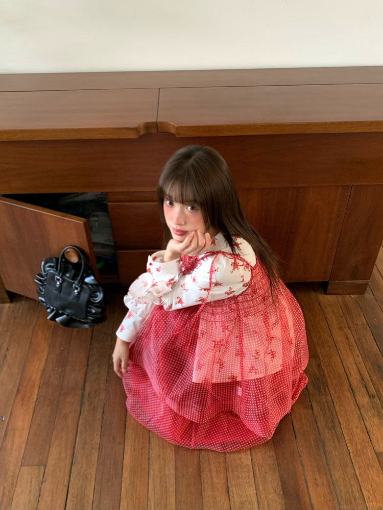 Cherry Dollhouse Polka Dot Cami, Floral Blouse & Bubble Skirt-ntbhshop