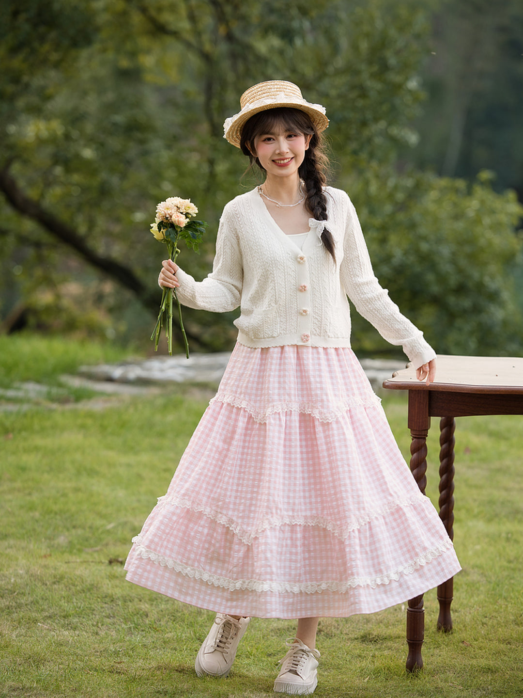 Blush Gingham Lace Skirts-Bottoms-ntbhshop