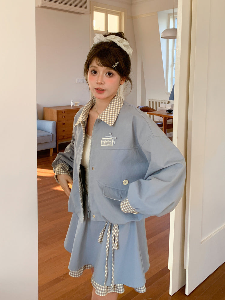 Cloud Frost Plaid Crop Jacket-Outerwear-ntbhshop