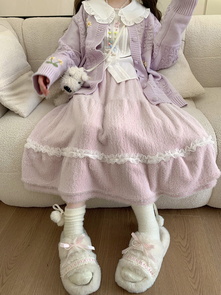 Snowflake Furry Midi Skirts-ntbhshop