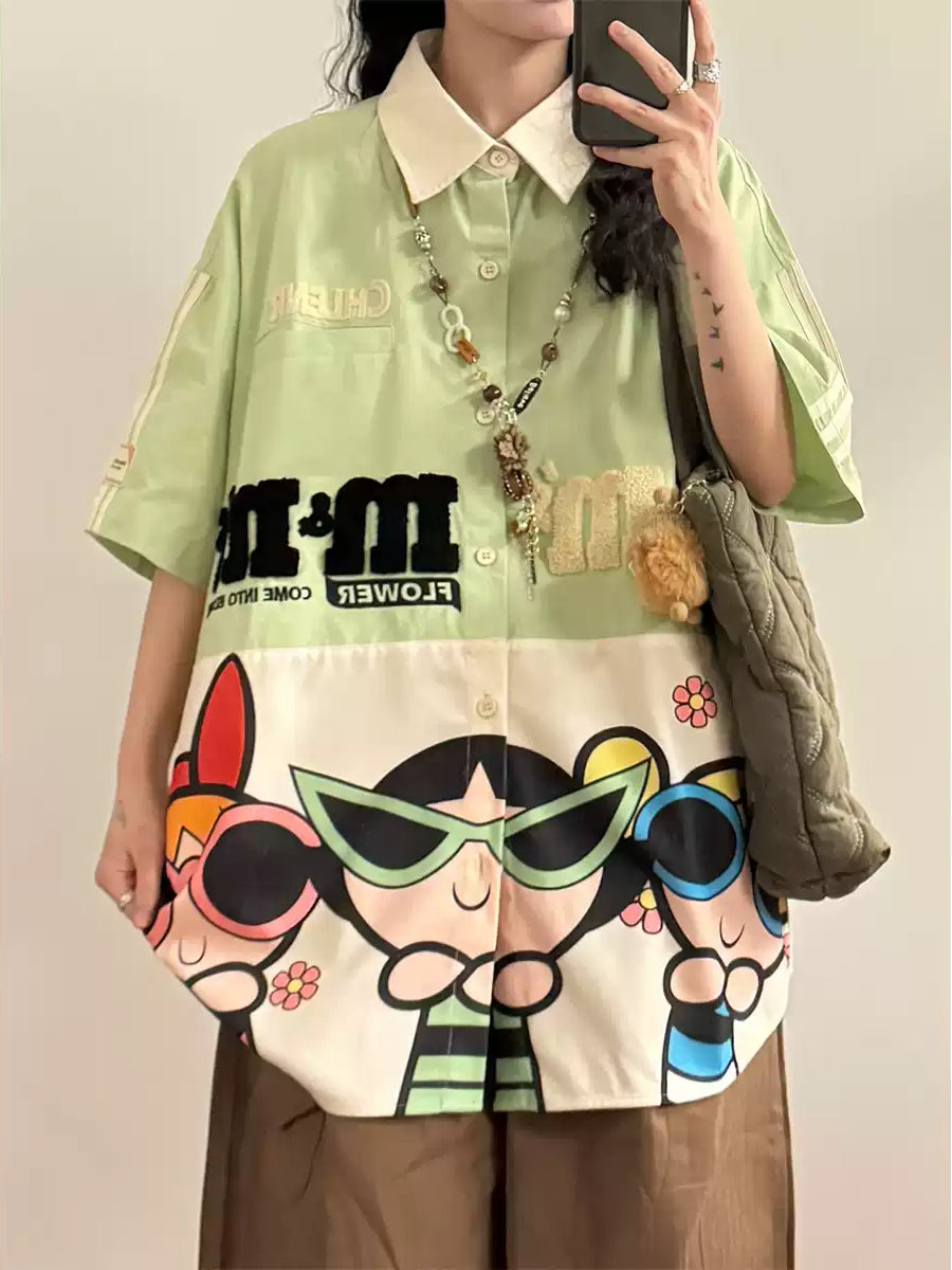 Power Club Cartoon Patch Shirts-Tops-ntbhshop