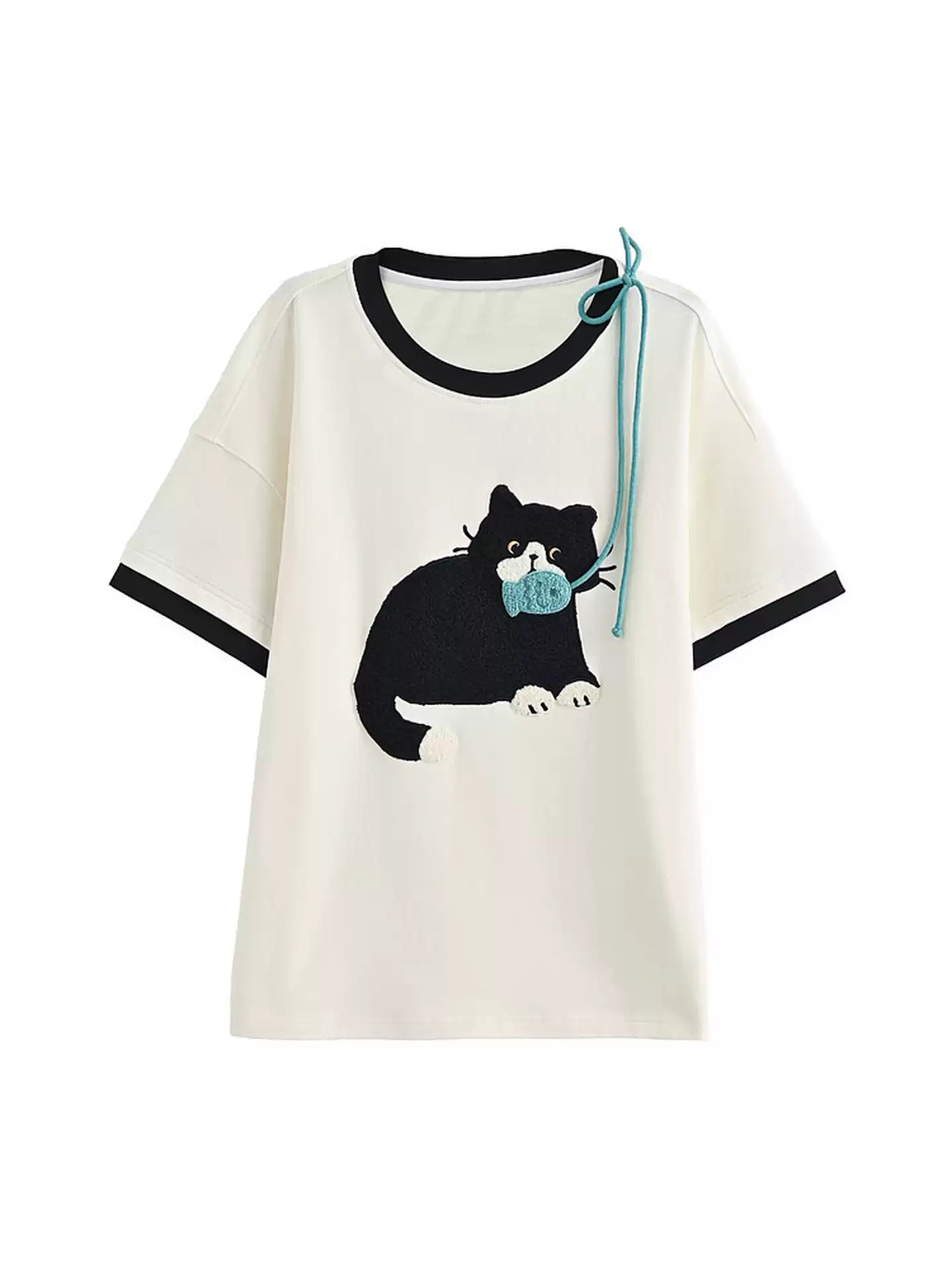 Milk Cat Ribbon Tee-Tops-ntbhshop