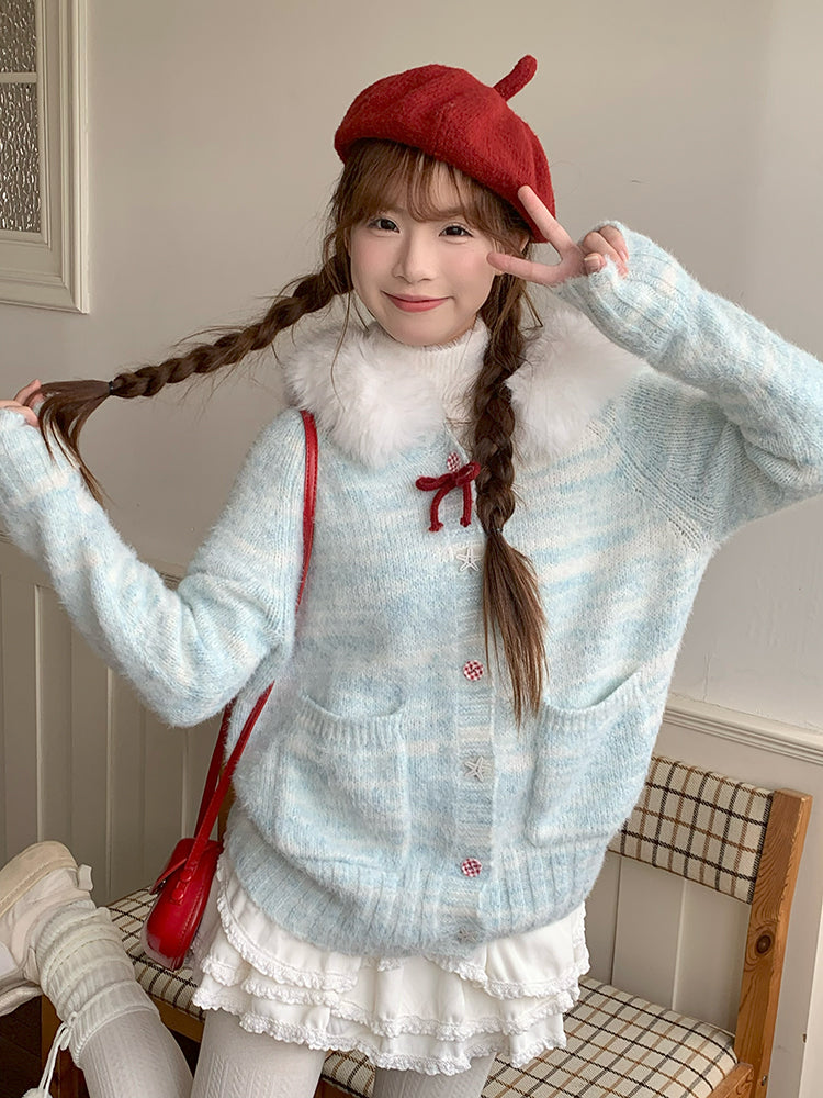 Blueberry Cloud Knit Hooded Cardigan-Outerwear-ntbhshop