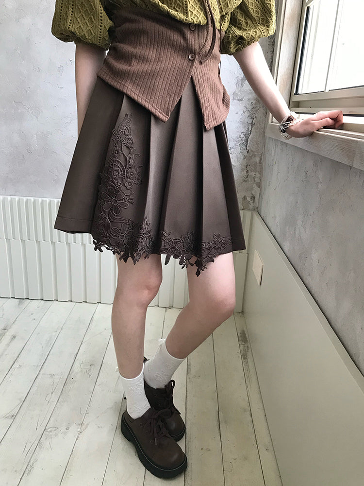 Fernlace Vintage Brown Pleated Skirt-Bottoms-ntbhshop