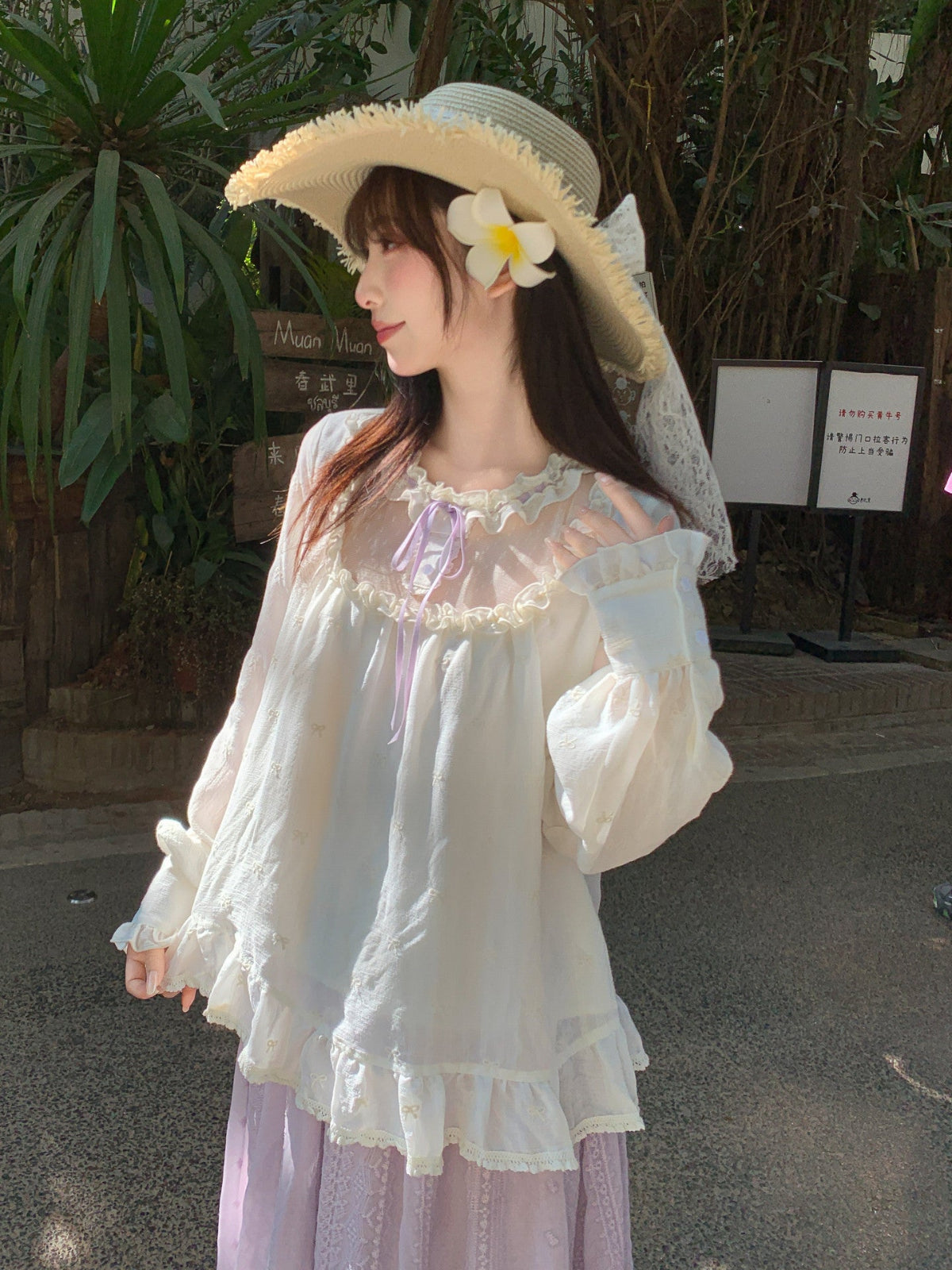 Lavender Dream Ribbon Blouse-Tops-ntbhshop