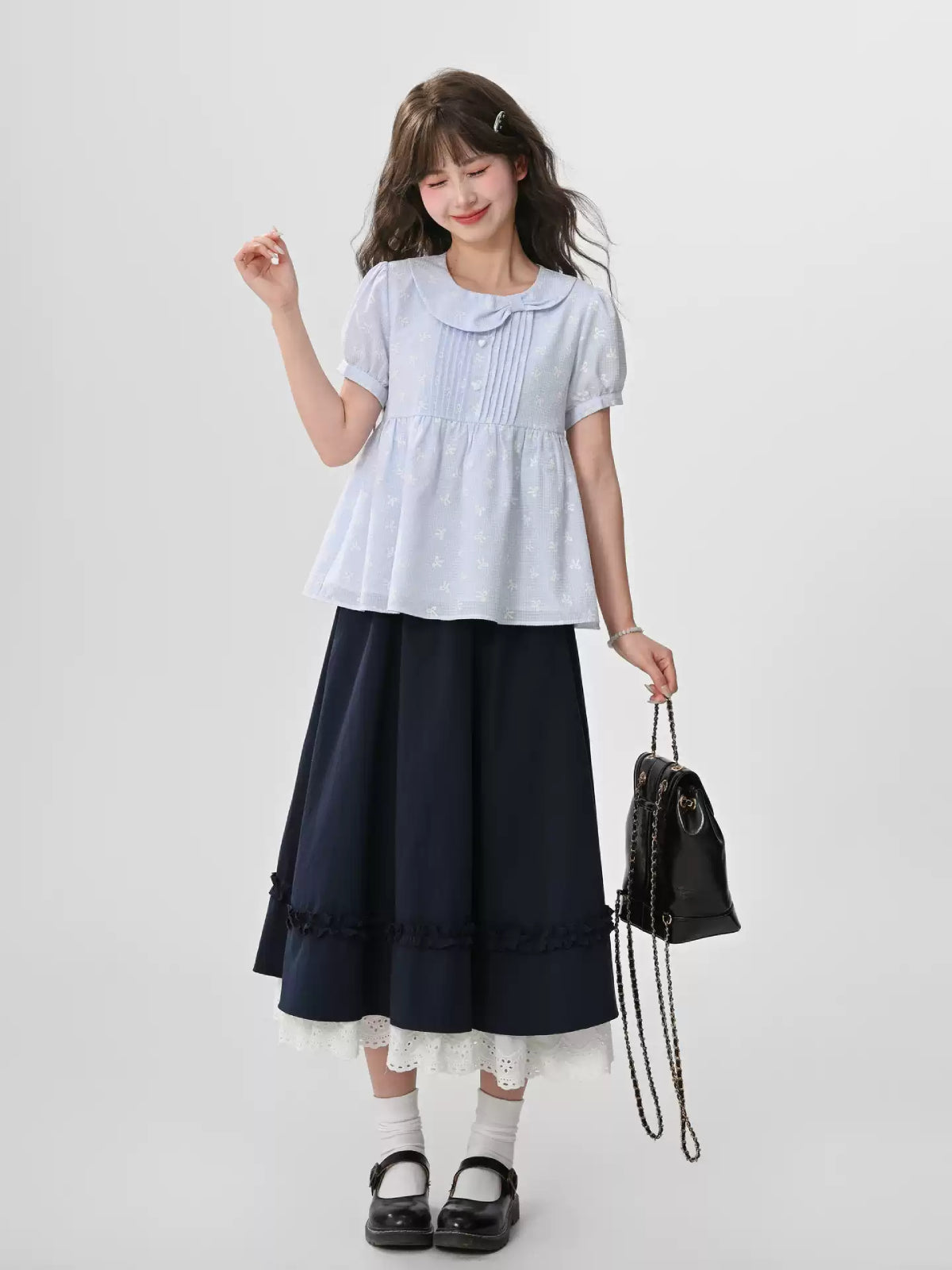 Cloud Ribbon Babydoll Blouse-Tops-ntbhshop