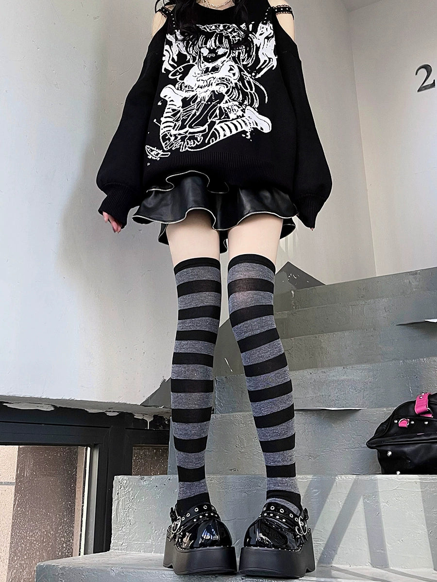 Yabi Punk Stripes Knee Socks-ntbhshop