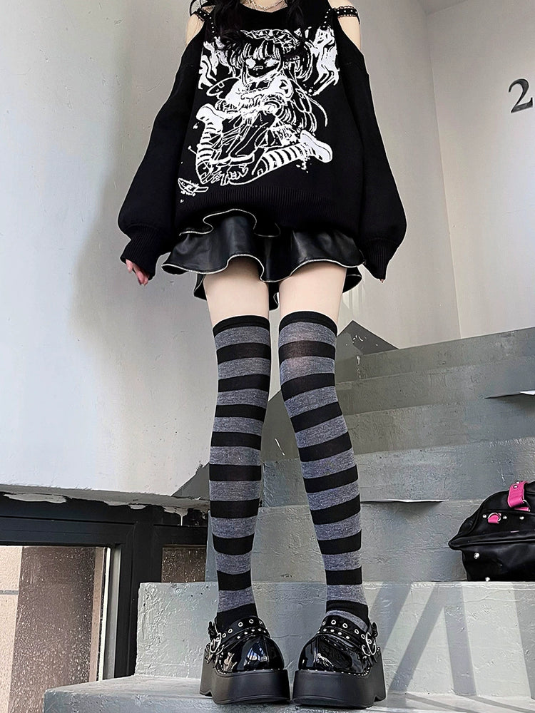 Yabi Punk Stripes Knee Socks-ntbhshop