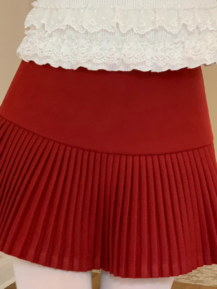 Berry Cream Pleated Skirt-ntbhshop