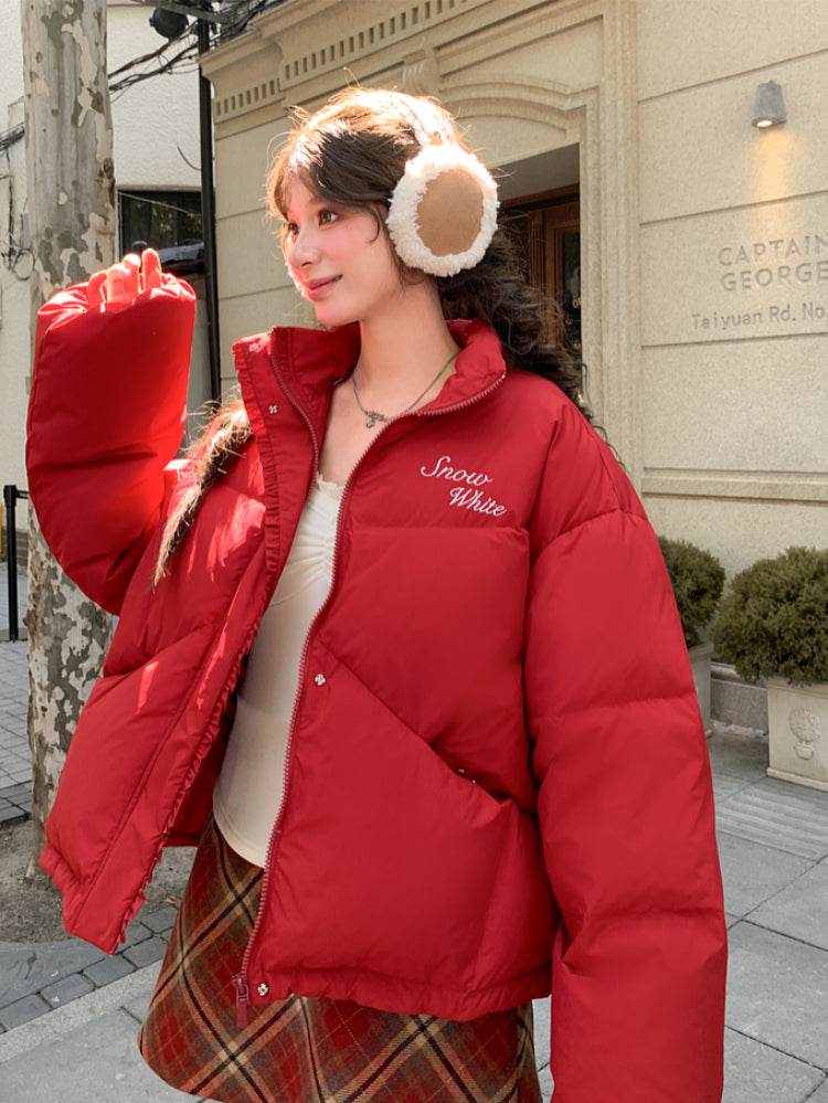Snow White Cozy Crop Puffer Jacket-ntbhshop