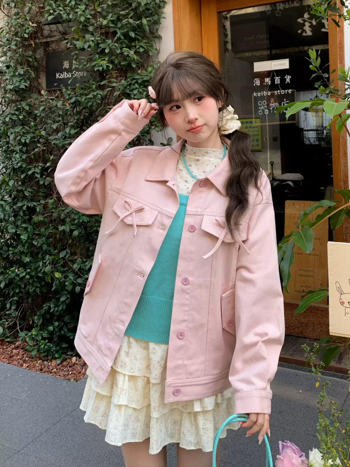 Rosy Whisper Denim Jacket-Outerwear-ntbhshop