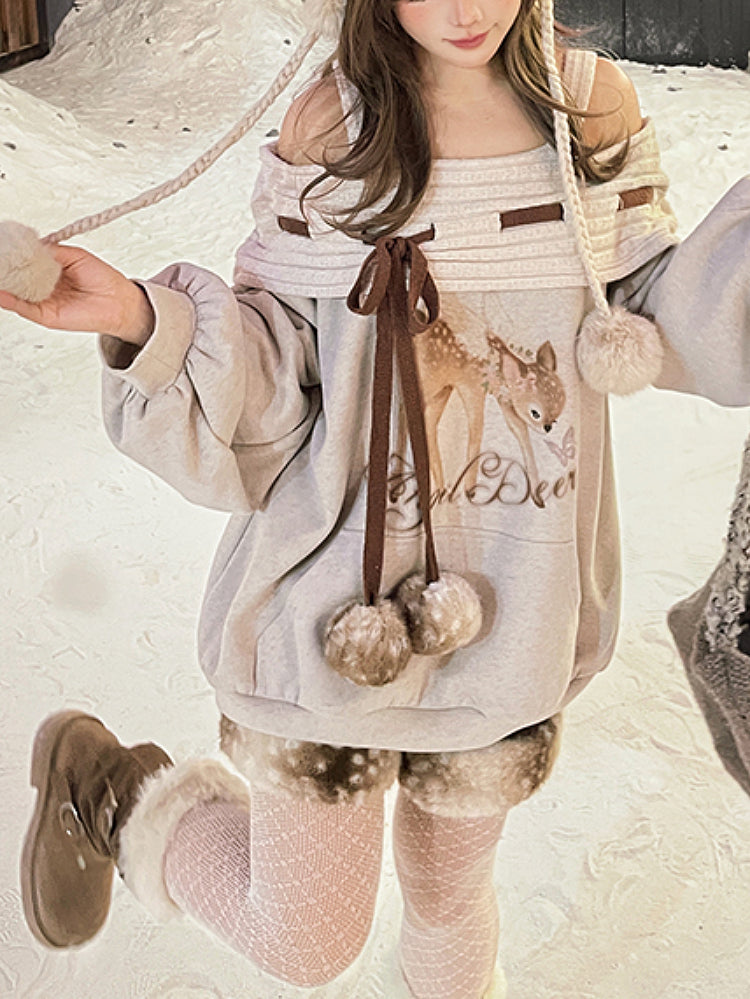 Angel Deer Pom Pom Sweatshirt-ntbhshop