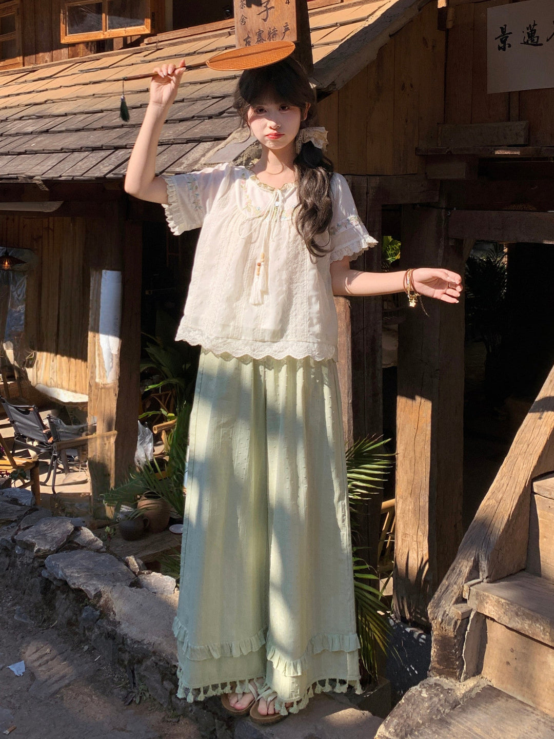 Pastoral Breeze Lace Blouse & Skirt-Sets-ntbhshop
