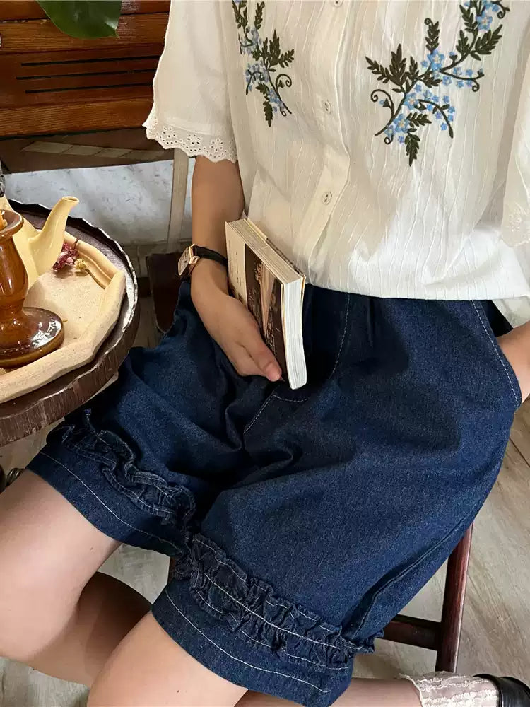 Blue Meadow Ruffle Shorts-Bottoms-ntbhshop