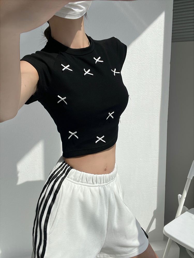 Dopamine Bow Slim Crop Tops-ntbhshop