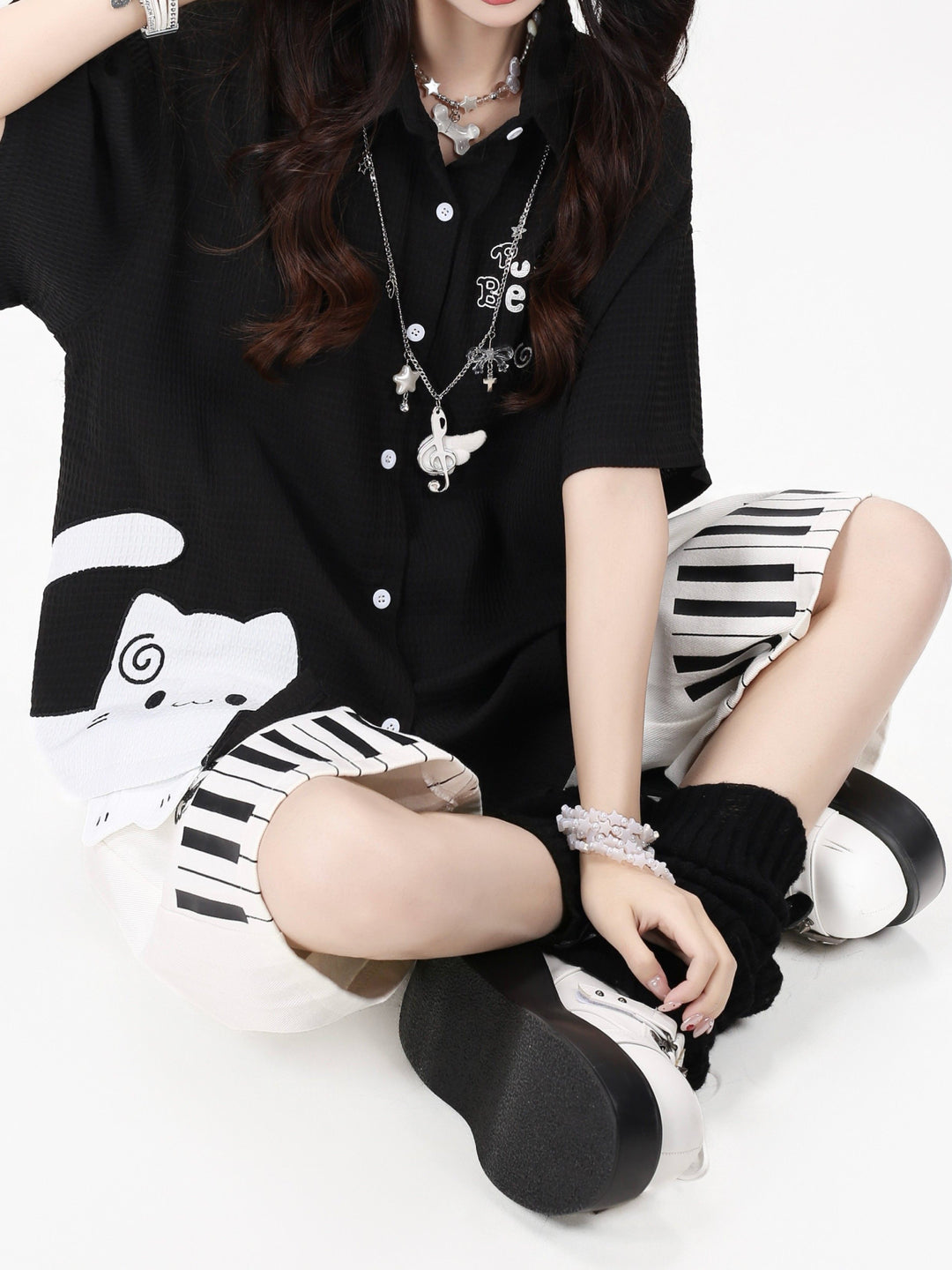 Kitty Melody Lapel Shirts-Tops-ntbhshop