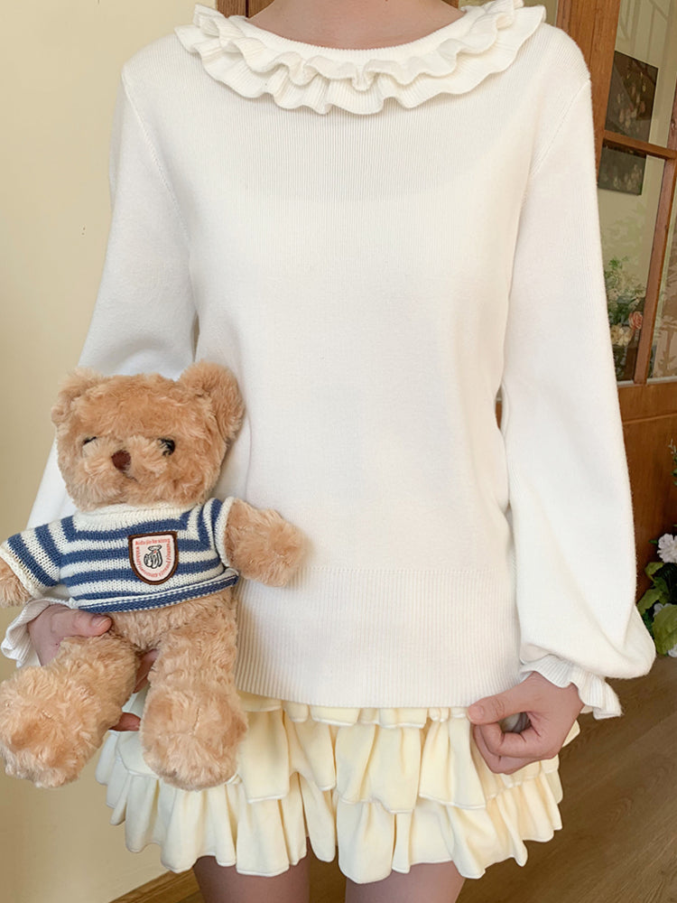 Lolita Bow Puff Sleeve Knit Tops-ntbhshop