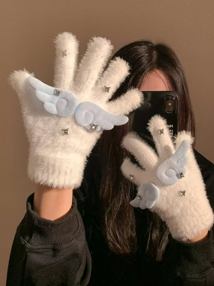 Angel Wings Faux Fur Gloves-ntbhshop
