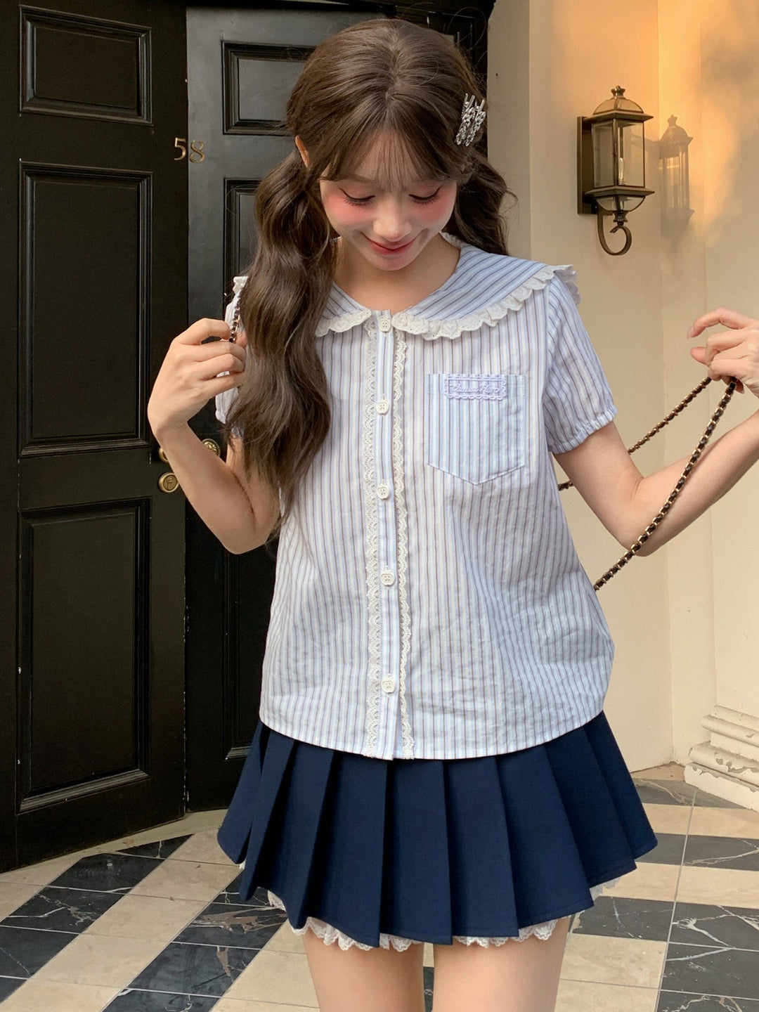 Breeze Stripe Blouse & Bubble Skirt-Sets-ntbhshop