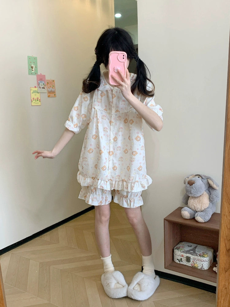 Strawberry Bear Puff Sleeve Pajamas Set-ntbhshop