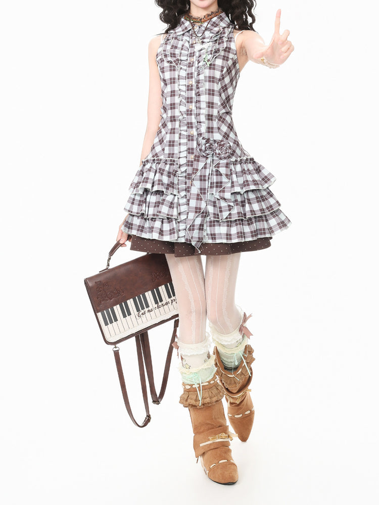 Choco Mint Plaid Mini Dress-Dresses-ntbhshop